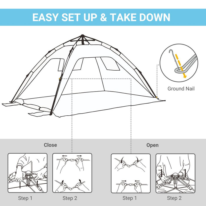 Outsunny 2 Man Pop-up Beach Tent Shade Shelter Hut - Light Blue