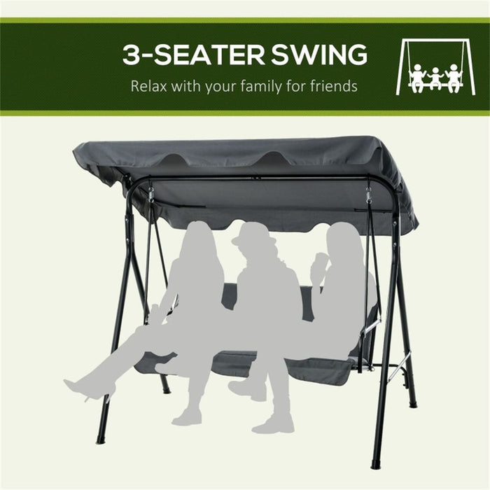 3-Seat Outdoor Patio Swing Chair with Canopy | Grey