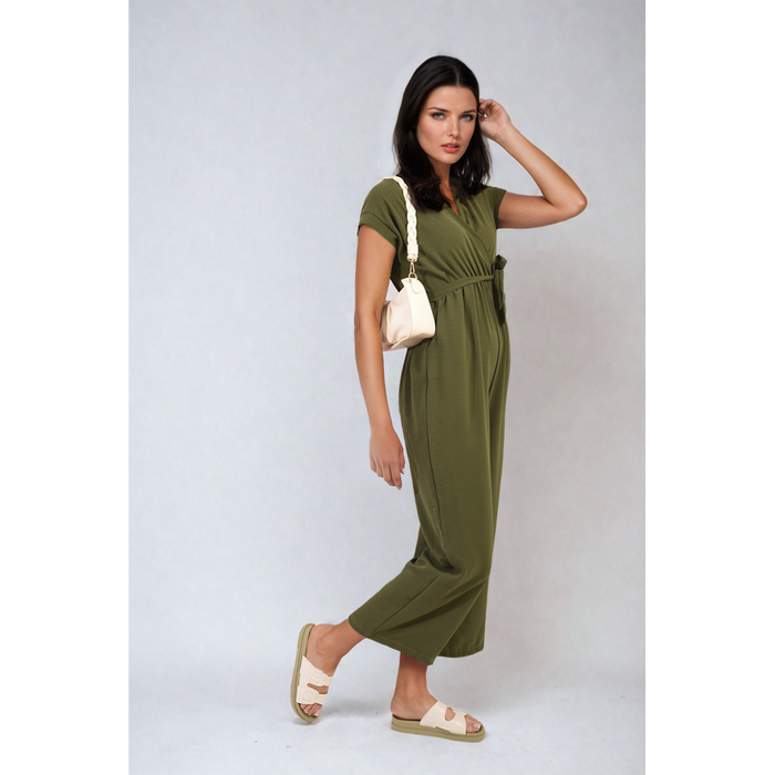 Belted V Neck Jumpsuit with Side Pockets