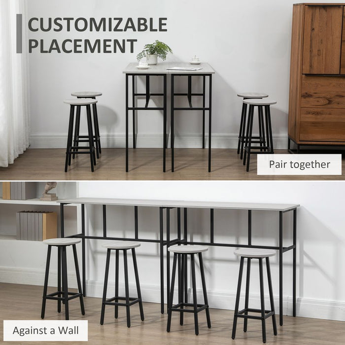 Premium 6Pc Bar Table Set: 2 Tables + 4 Stools, Stylish Grey