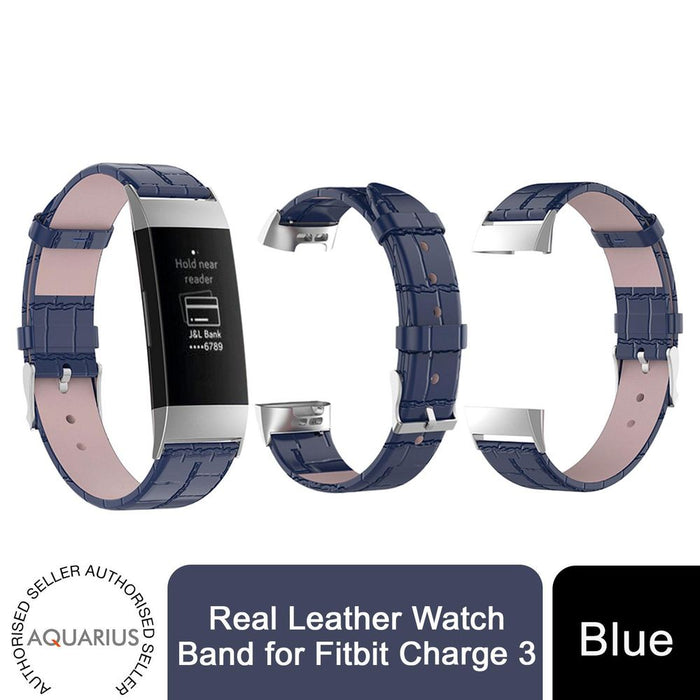 Premium Real Leather Fitbit Charge 3 Band - Blue