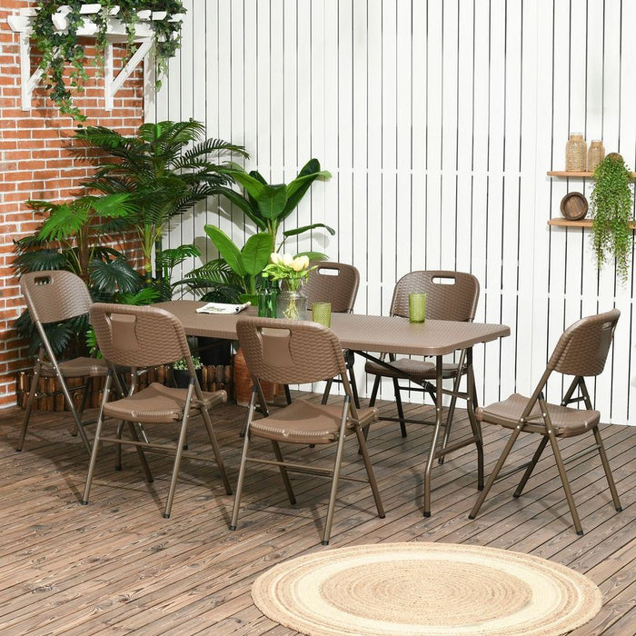 High-quality 7 PC HDPE Molding Resin Rattan Dining Set- Foldable Table & Chairs