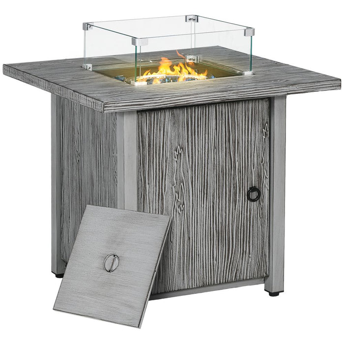 Premium Outsunny Gas Fire Pit Table - 40,000 BTU Burner, Cover, Glass Screen - Grey