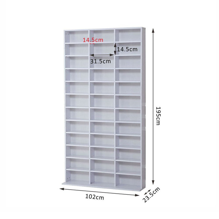 HOMCOM 1116 CD / 528 DVD Storage Shelf Rack Media Storage Unit Shelves Racks Wooden Bookcase Display Unit with Adjustable Shelves, 102 x 195 cm, White