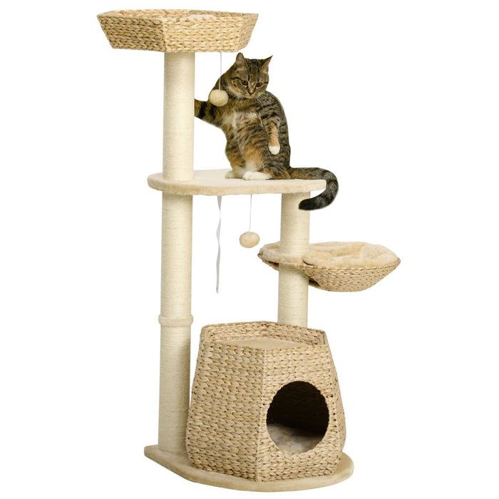 Premium Cat Tree: Multiple Levels, Sisal Scratch Post, Cat House, Bed, Ball - PawHut