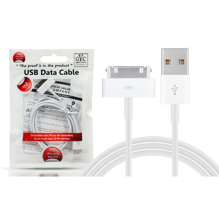 GVC USB 1m Data Cable For 30 Pin Connector Devices - White