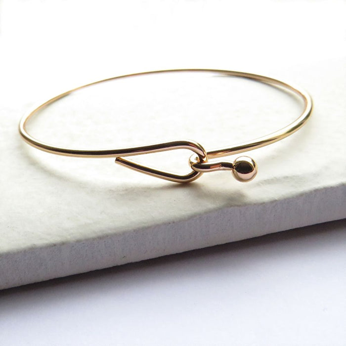 Gold Hoop Bangle - 6026" - Sterling Silver Plated Cuff for Women, Perfect Gift, 18cm Diameter, Free Gift Box