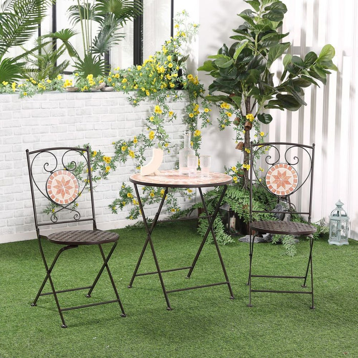 Stylish 3-Pc Outdoor Bistro Set - Mosaic Table & Armless Chairs