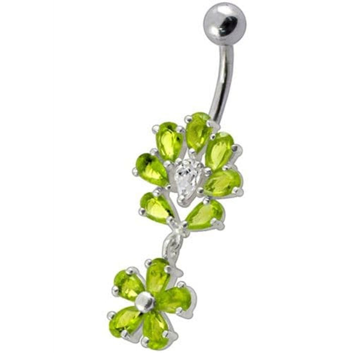 Fancy Flower Jeweled Dangling Belly Navel Body Jewelry Ring