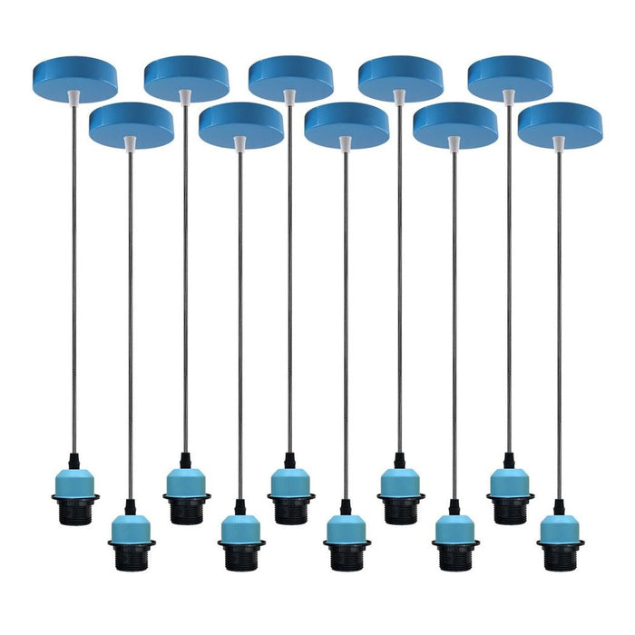 10 Pack Industrial Blue Pendant Light, Lampshade Addable Lamp Holder Light, E27 UK Holder Set With PVC Cable.