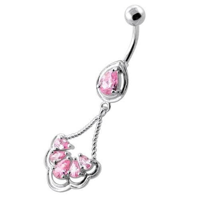 Fancy Flower Jeweled Dangling Navel Belly Ring