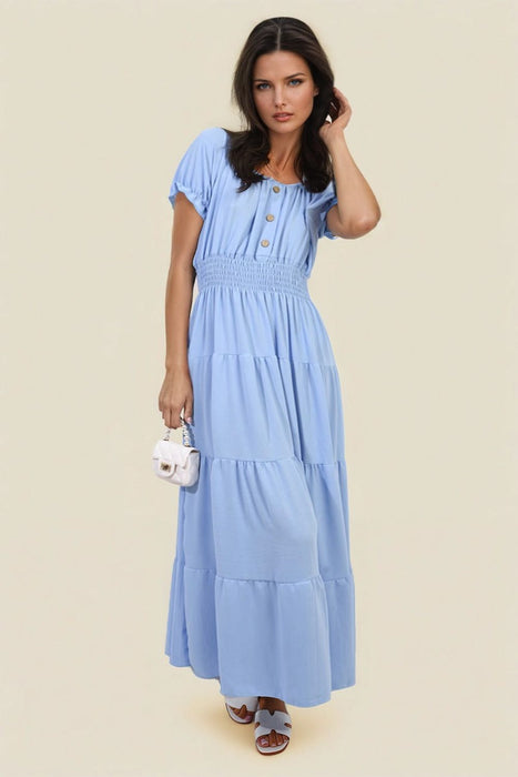 Emmy Smocked Waist Tiered Midi Dress - Elegant, Versatile, and Flattering Silhouette for Any Occasion