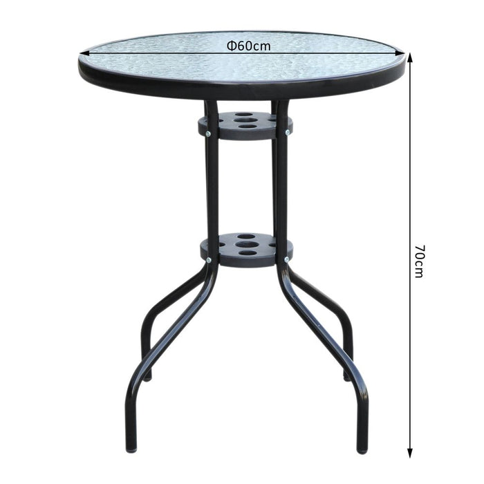 Stylish 60 cm Round Metal Table with Tempered Glass Top - Ideal for Outdoor and Indoor Use.