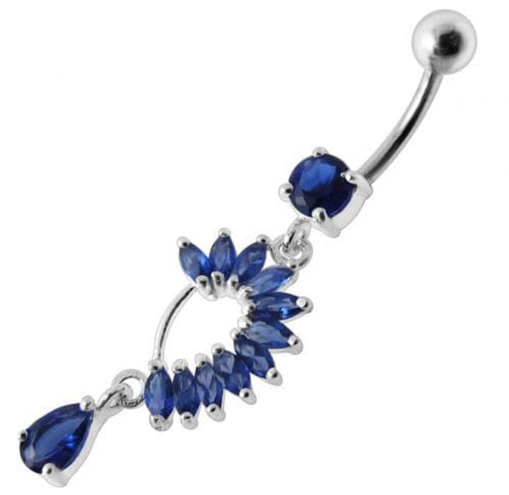 Fancy Curved Design Multi Jeweled Dangling navel Ring Body Piercing Jewelry