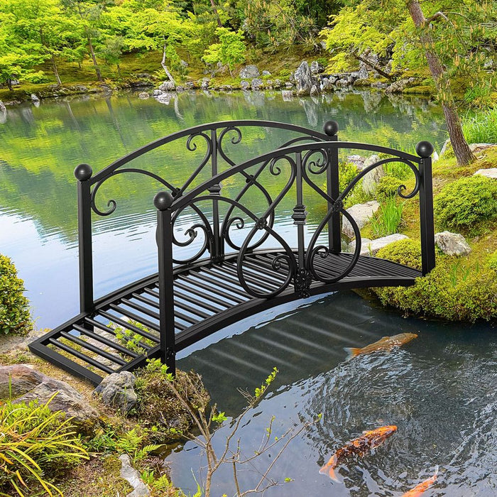 Classic Garden Bridge w/ Safety Rails - Enhance Your Outdoor Space with a Decorative Creek Stream Footbridge - High Quality