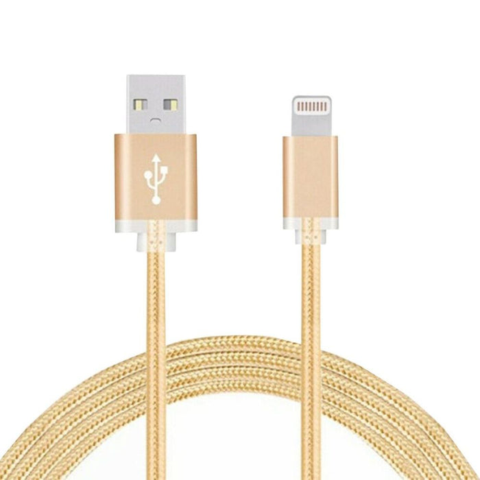 FX Powabud Nylon Braided USB Data Cable - Gold - Fast Charging - Compatible with iPhone & iPad