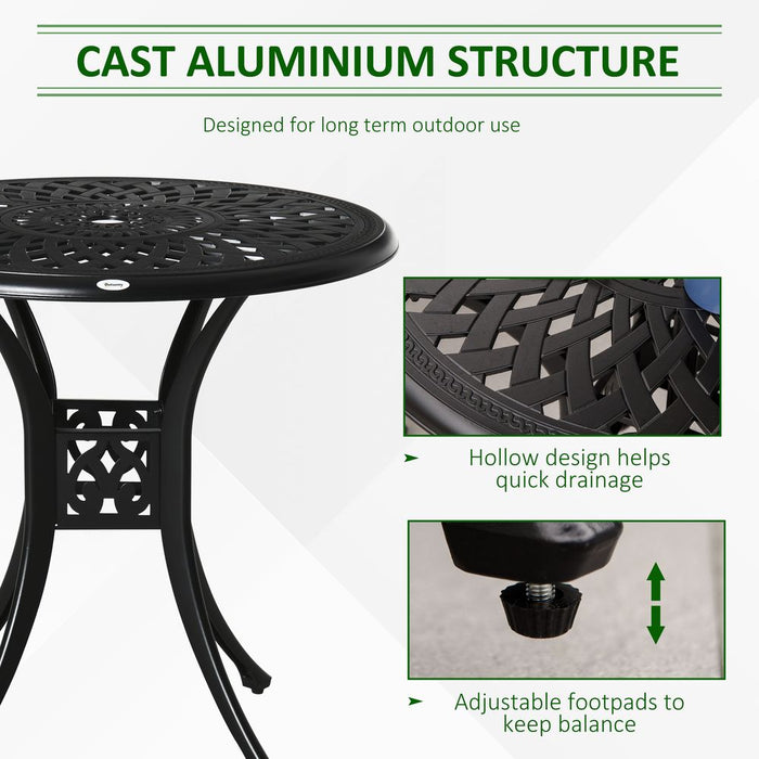 Sturdy 78cm Outdoor Dining Table - Cast Aluminium Black, with Parasol Hole - Outsunny