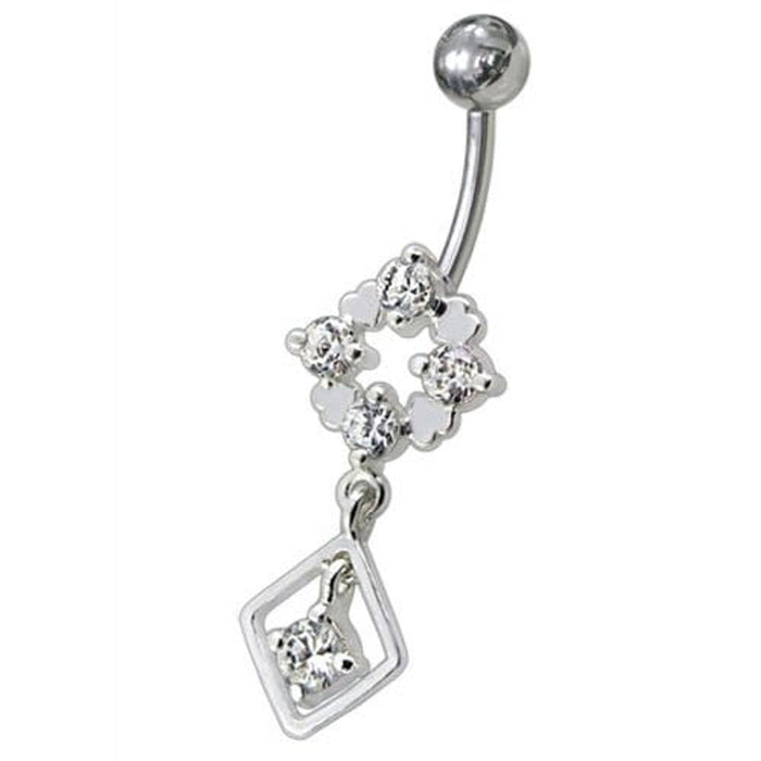 Silver Fancy Jeweled Dangling Belly Navel Ring Body Jewelry