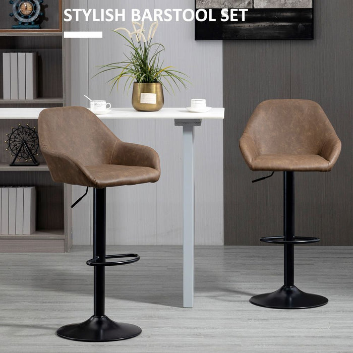 Premium Swivel Barstools: Set of 2, PU Leather, Steel Brown