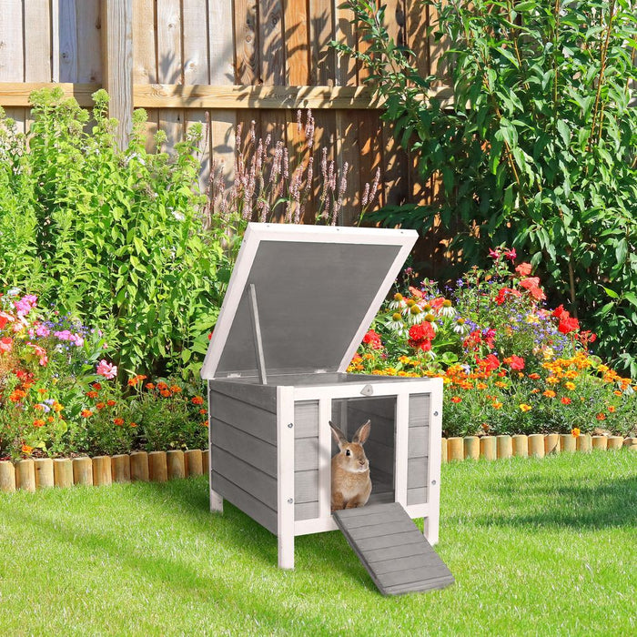 PawHut Wooden Rabbit Hutch Outdoor, Guinea Pig Hutch, Rabbit Hideaway, Cat House, Bunny Cage Small Animal House 51 x 42 x 43 cm, Grey