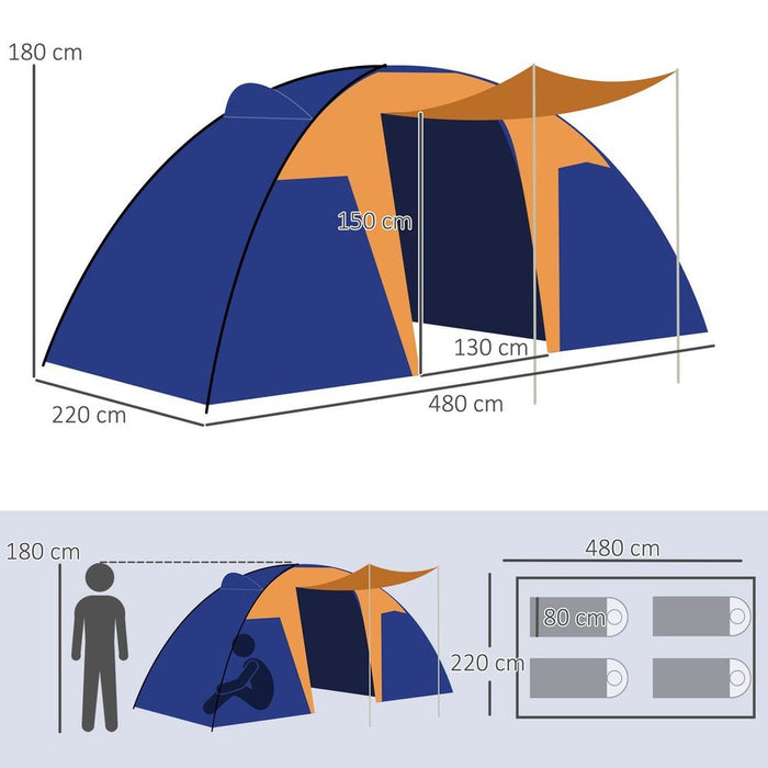 Outsunny Camping Tent with 2 Bedroom, Living Area and Awning for 4-6 Person