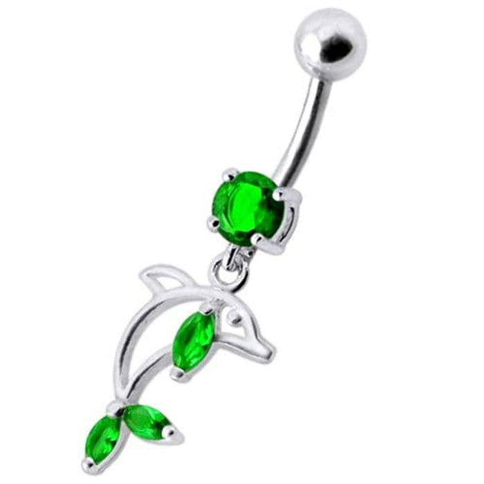 Jeweled Dolphin Dangling Navel Banana Ring