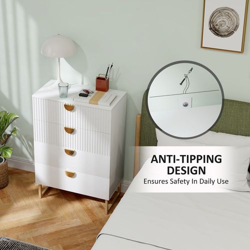 HOMCOM Chest of Drawers with 4 Drawers, Modern Dresser for Bedroom, White