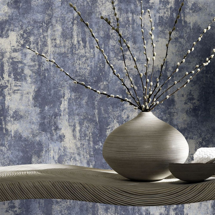 Premium Stone Textured Navy/Silver Wallpaper 12 ft - High Quality & Attention to Detail