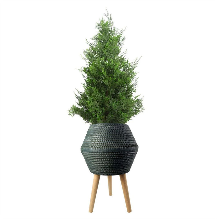 62cm x 40cm Orion Large Blue Grey Planter: Indoor/Outdoor, Fibreglass Composite, Rustic Finish, No Drainage Holes, Easy Assembly