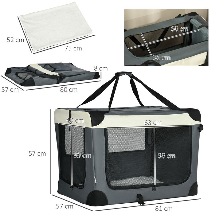 81cm Foldable Pet Carrier w/ Cushion, for Medium Dogs and Cats - Grey Pawhut