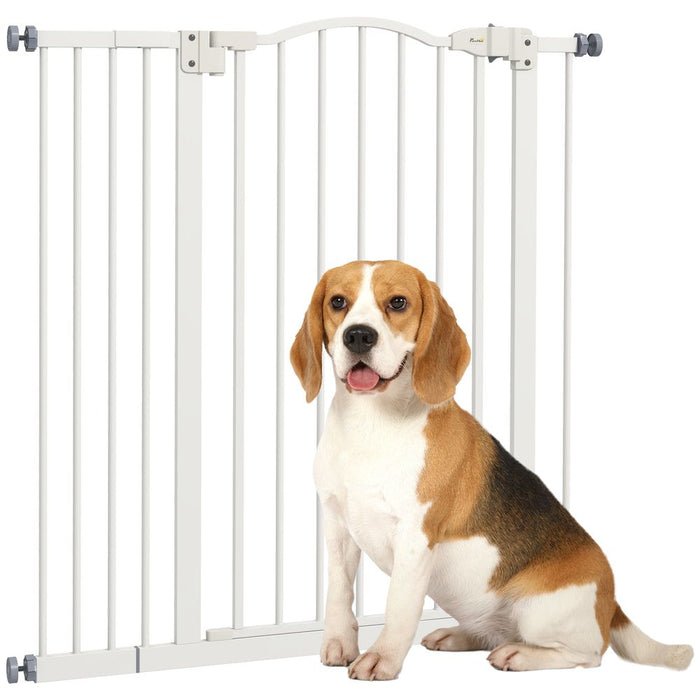 PawHut Adjustable Metal Pet Gate, Auto-Close Door - 74-94cm, White