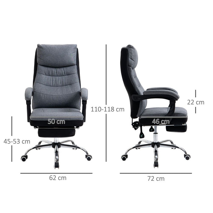 Vinsetto Office Chair Fabric Executive Desk Chair, 135° Reclining Computer Chair with Adjustable Height, Swivel Wheels and Retractable Footrest, Grey