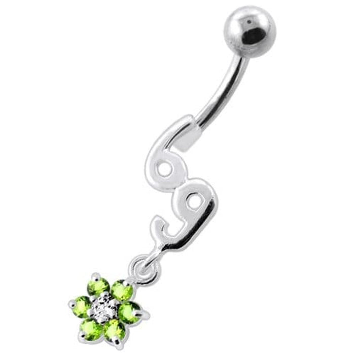 69 with flower Dangling Navel Belly bar