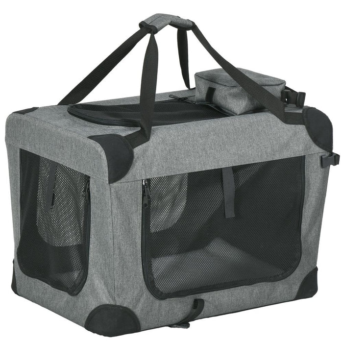 PawHut Folding Pet Carrier Bag House W/ Cushion Storage, Grey 60x41.5x41cm