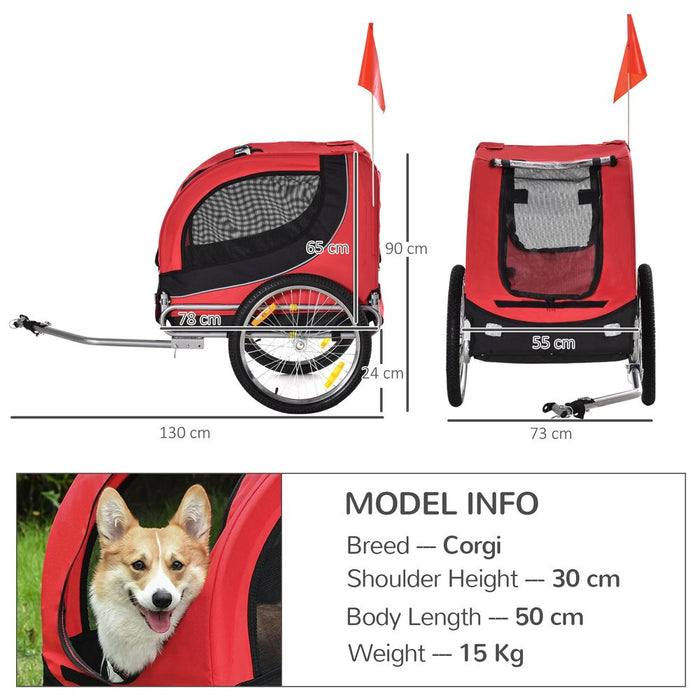 PawHut Steel Dog Bike Trailer Pet Cart Carrier for Bicycle Kit Water Resistant Travel