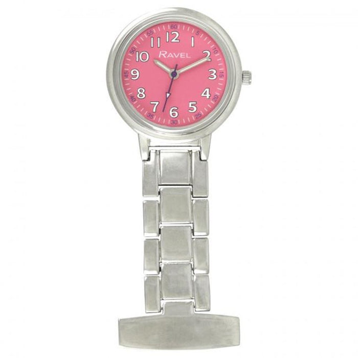 Ravel Easy-Read Nurse Pink Dial Silver Tone Fob Watch - R1101.15