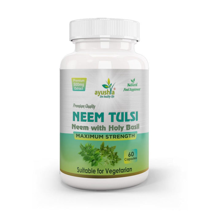 Pure Neem Tulsi Capsules- Traditional, Sacred, Top Quality | Holy Basil, Ayurveda