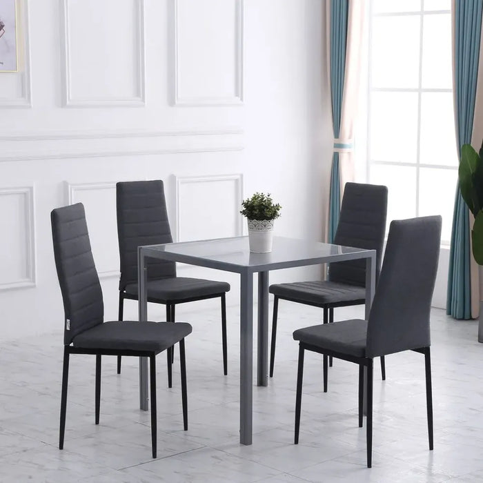 Premium Linen-Touch High Back Dining Chairs - Set of 4 | Upholstered | Steel Legs | Comfortable | Easy Assembly - 97H x 41W x 50Dcm