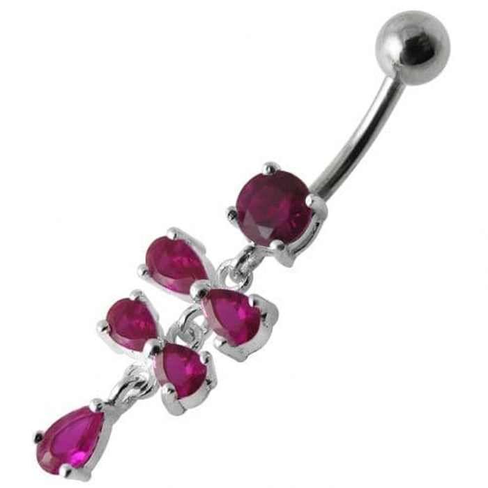 Fancy Silver  Studded Jeweled Dangling SS Belly Ring