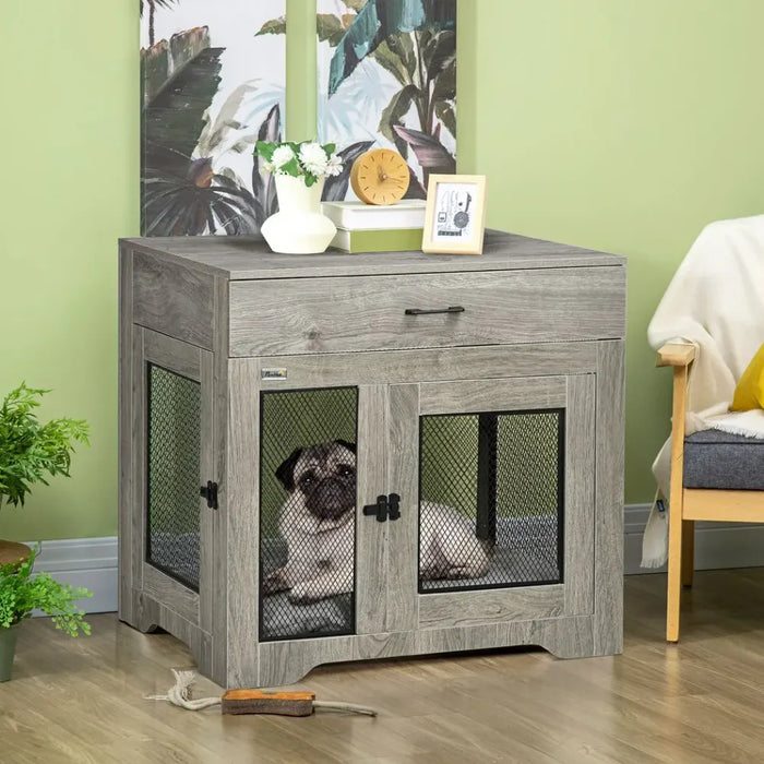 Double-Door Dog Kennel Furniture Pet Crate, for Medium Dogs, Indoor Use - Grey