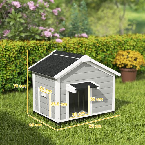 Wooden Dog House, Dog Kennel Outdoor w/ Openable Roof, Removable Floor, Curtain