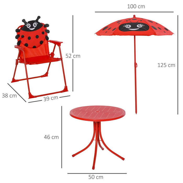 Kids Ladybug Picnic Table & Chair Set with Umbrella - Outdoor Portable Folding Furniture - Ages 3-5