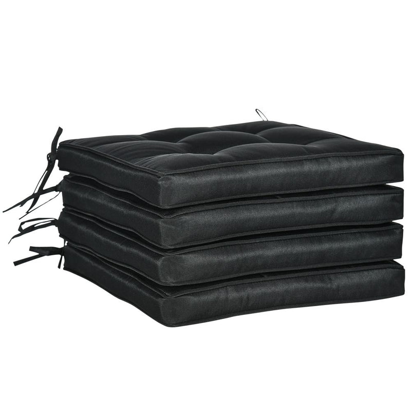 Premium Black Replacement Garden Seat Cushion | 40 x 40cm | Ties | Dining Chair Pad