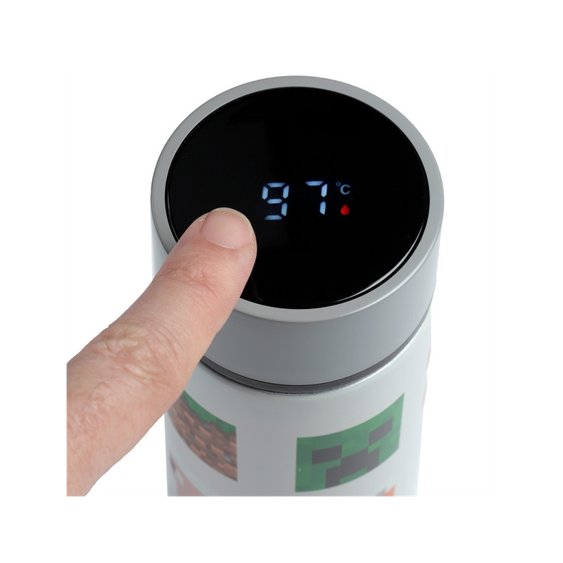 Stainless Steel Insulated Drinks Bottle Digital Thermometer - Minecraft Faces