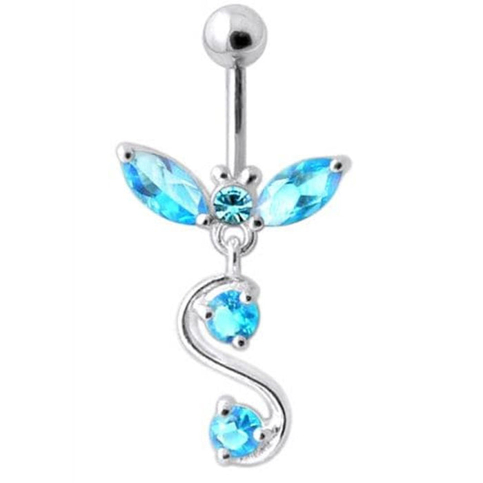 Fancy Jeweled  Silver Dangling Navel Ring