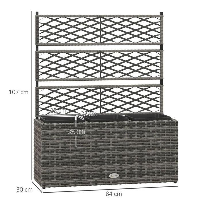 Outsunny Rattan Planter Box w/ Trellis - Flower Raised Bed, 84x30x107cm