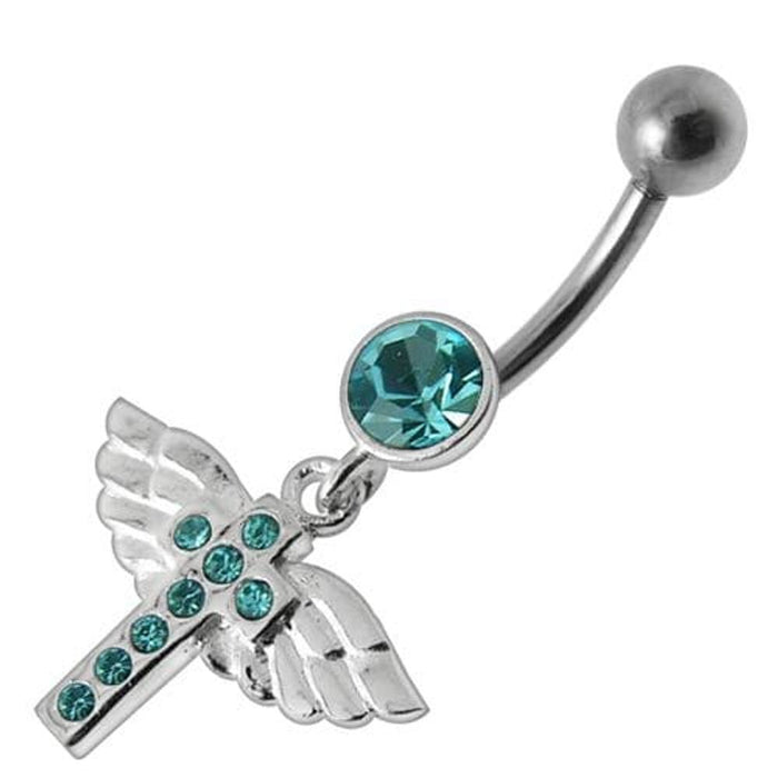 Jeweled Flying Cross Dangling Belly Ring