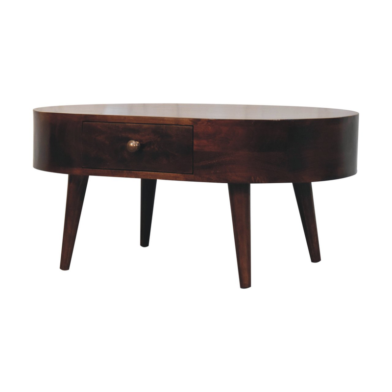 Artisan Furniture Solid Wood California Walnut Rounded Coffee Table, 2 Drawers, Dark Brown