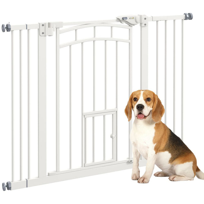 Premium PawHut Pressure Fit Safety Gate with Small Cat Door, 74-100cm Openings - Sturdy, Secure & Versatile!