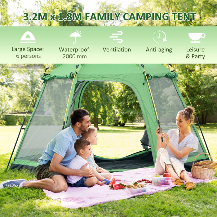 Outsunny 6P Camping Tent | 2-Tier Pop-up Design | Portable Carry Bag | Ideal for Family & Friends